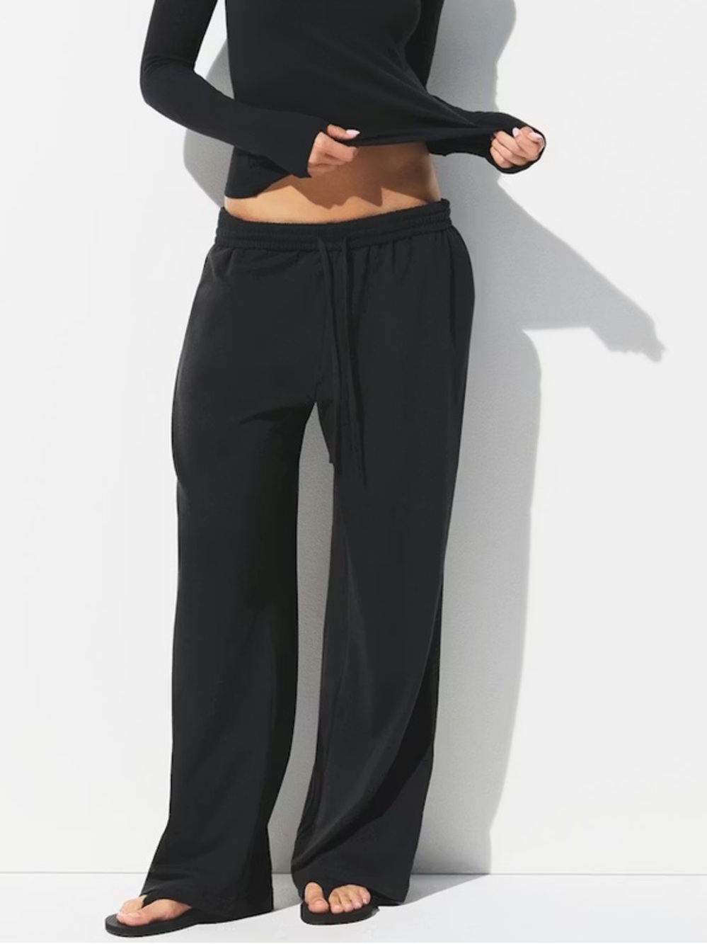 NWT Skims cotton jersey Black Wide-Leg Pants new soot